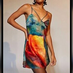 Urban Outfitters Pretty Please Tie-Dye Cut-Out Dress Rainbow S